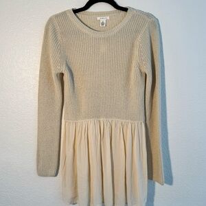 Westbound Cream Knit Sweater Dress Small | Long Sleeve Cotton Blend Tunic Top